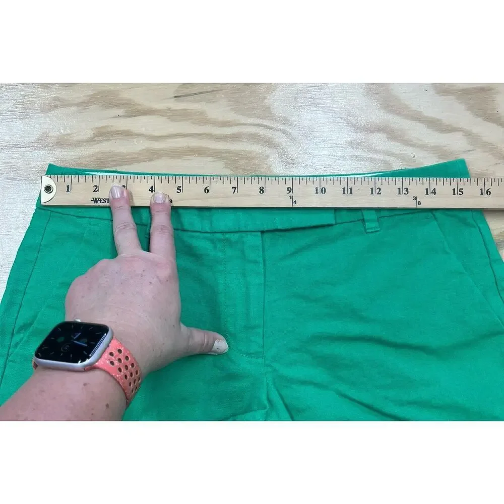 J.Crew Linen Blend Scalloped Edge Shorts Womens Size 4 Kelly Green Beachy Preppy